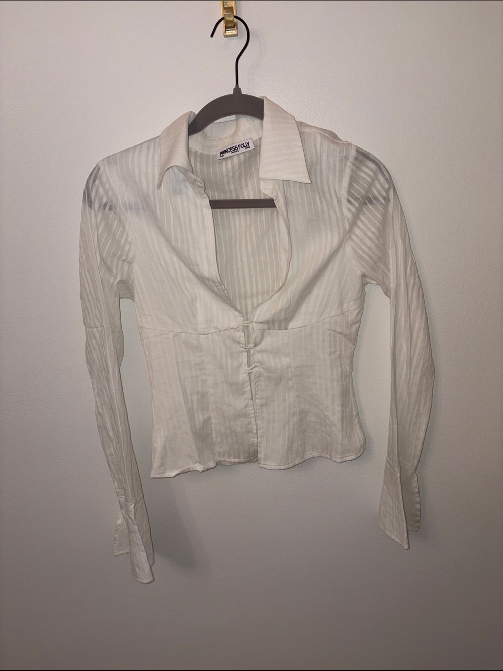 Princess Polly Sheer White Striped Button-Front Shirt